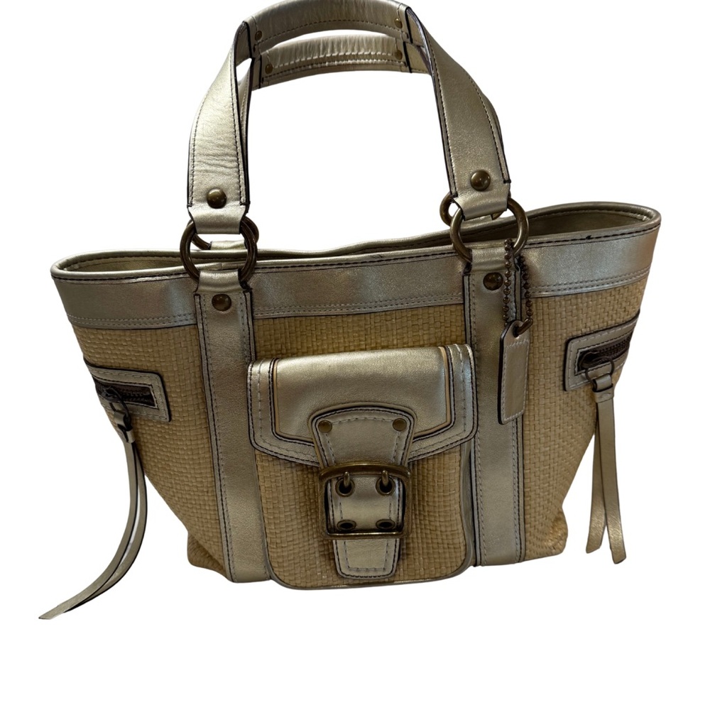 Coach Legacy Light Gold Straw Tote Shopper Handbag
